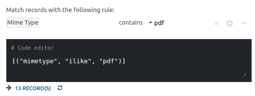 Example of a workflow action's domain condition in Odoo Documents